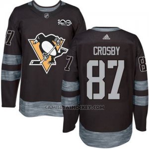Camiseta Hockey Hombre Pittsburgh Penguins 87 Sidney Crosby Negro 1917-2017 100 Aniversario Stitched