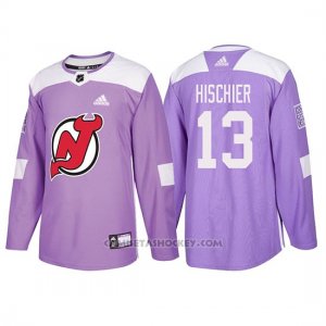 Camiseta New Jersey Devils Nico Hischier Hockey Fights Cancer Violeta