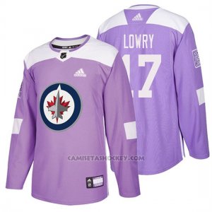 Camiseta Winnipeg Jets Adam Lowry Hockey Fights Cancer Violeta