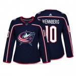 Camiseta Hockey Mujer Columbus Blue Jackets 10 Alexander Wennberg Azul Autentico Jugador