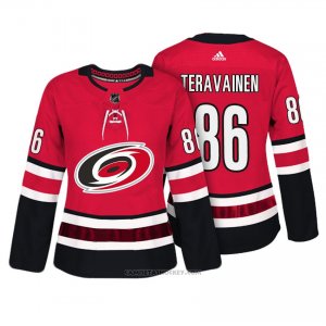 Camiseta Hockey Mujer Carolina Hurricanes 86 Teuvo Teravainen Rojo Autentico Jugador