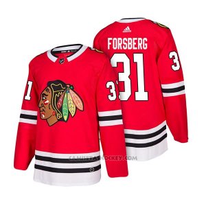 Camiseta Hockey Hombre Autentico Chicago Blackhawks 31 Anton Forsberg Home 2018 Rojo