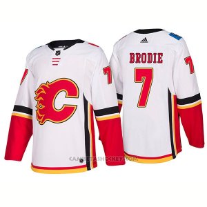 Camiseta Hockey Hombre Calgary Flames 7 T. J. Brodie Away Premier 2017-2018 Blanco