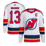 Camiseta Hockey New Jersey Devils Nico Hischier Reverse Retro Autentico Blanco