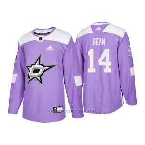 Camiseta Hockey Hombre Autentico Dallas Stars 14 Jamie Benn Hockey Fights Cancer 2018 Violeta