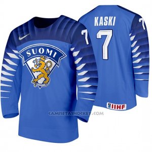 Camiseta Hockey Finlandia Oliwer Kaski Away 2020 IIHF World Championship Azul
