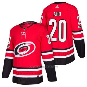 Camiseta Hockey Hombre Autentico Carolina Hurricanes 20 Sebastian Aho Home 2018 Rojo