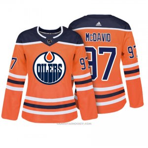 Camiseta Hockey Mujer Edmonton Oilers 97 Connor Mcdavid Naranja Autentico Jugador