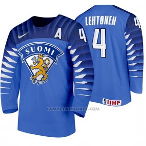 Camiseta Hockey Finlandia Mikko Lehtonen Away 2020 IIHF World Championship Azul