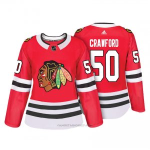 Camiseta Hockey Mujer Chicago Blackhawks 50 Corey Crawford Rojo Autentico Jugador