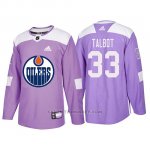 Camiseta Edmonton Oilers Cam Talbot Hockey Fights Cancer Violeta
