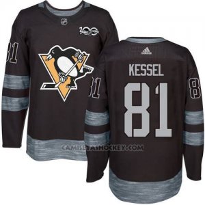 Camiseta Hockey Hombre Pittsburgh Penguins 81 Phil Kessel Negro 1917-2017 100 Aniversario Stitched