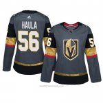 Camiseta Hockey Mujer Vegas Golden Knights 56 Erik Haula Gris Autentico Home