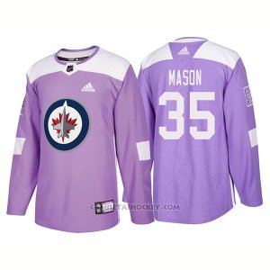 Camiseta Hockey Hombre Autentico Winnipeg Jets 35 Steve Mason Hockey Fights Cancer 2018 Violeta