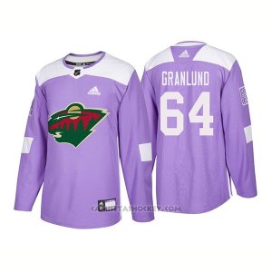 Camiseta Hockey Hombre Autentico Minnesota Wild 64 Mikael Granlund Hockey Fights Cancer 2018 Violeta