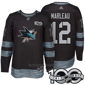 Camiseta Hockey Hombre San Jose Sharks 12 Patrick Marleau 2017 Centennial Limited Negro