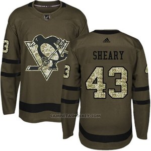 Camiseta Hockey Hombre Pittsburgh Penguins 43 Conor Sheary Salute To Service 2018 Verde