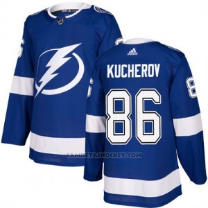 Camiseta Hockey Hombre Tampa Bay Lightning 86 Nikita Kucherov Azul Home Autentico Stitched