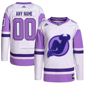 Camiseta Hockey New Jersey Devils Personalizada Fights Cancer Autentico Blanco Violeta