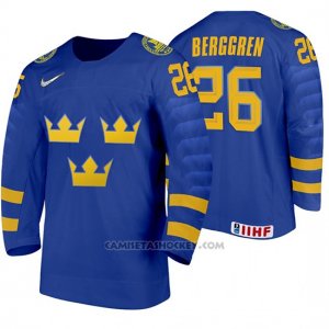 Camiseta Hockey Suecia Jonatan Berggren Away 2020 IIHF World Junior Championship Azul