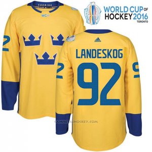 Camiseta Hockey Suecia Gabriel Landeskog 92 Premier 2016 World Cup Amarillo