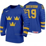 Camiseta Hockey Suecia David Gustafsson Away 2020 IIHF World Junior Championship Azul