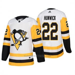 Camiseta Pittsburgh Penguins Matt Hunwick Away Adidas Autentico Jugador Blanco