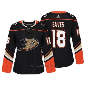 Camiseta Hockey Mujer Anaheim Ducks 18 Patrick Eaves Negro Autentico Jugador