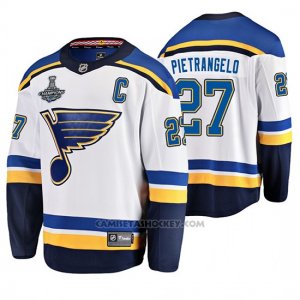 Camiseta Hockey St. Louis Blues Alex Pietrangelo 2019 Stanley Cup Campeones Segunda Blanco