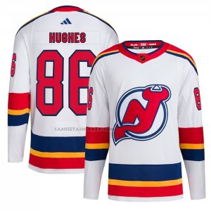 Camiseta Hockey New Jersey Devils Jack Hughes Reverse Retro Autentico Blanco