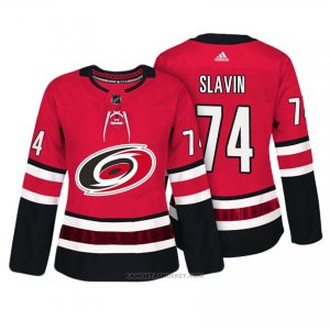 Camiseta Hockey Mujer Carolina Hurricanes 74 Jaccob Slavin Rojo Autentico Jugador