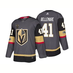 Camiseta Hockey Hombre Autentico Vegas Golden Knights 41 Pierre Edouard Bellemare Steel Home Jugador 2018 Gris