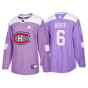 Camiseta Hockey Hombre Autentico Montreal Canadiens 6 Shea Weber Hockey Fights Cancer 2018 Violeta