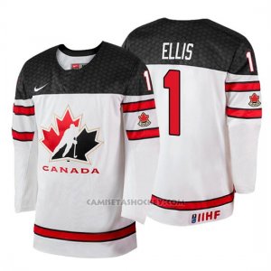 Camiseta Canada Team Colten Ellis 2018 Iihf World Championship Jugador Blanco