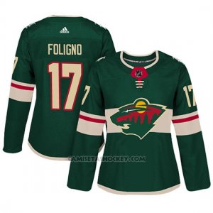 Camiseta Mujer Minnesota Wild 17 Marcus Foligno Adizero Jugador Home Verde