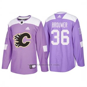 Camiseta Calgary Flames Troy Brouwer Hockey Fights Cancer Violeta