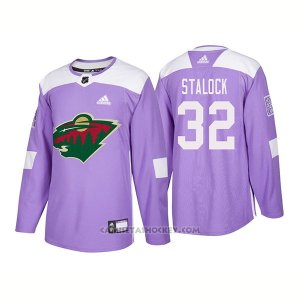 Camiseta Hockey Hombre Autentico Minnesota Wild 32 Alex Stalock Hockey Fights Cancer 2018 Violeta