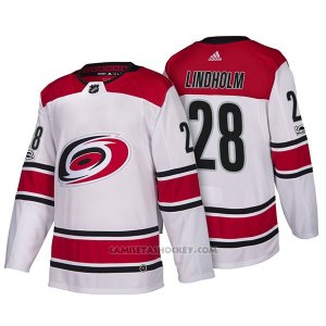 Camiseta Hockey Hombre Carolina Hurricanes 28 Elias Lindholm New Season Team Road 2018 Blanco