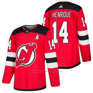 Camiseta Hockey Hombre Autentico New Jersey Devils 14 Adam Henrique Home 2018 Rojo