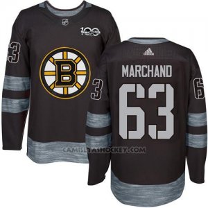 Camiseta Hockey Hombre Boston Bruins 63 Brad Marchand Negro 1917-2017 100 Aniversario Stitched