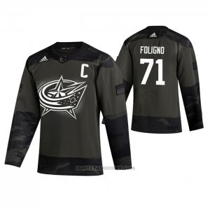 Camiseta Hockey Columbus Blue Jackets Nick Foligno 2019 Veterans Day Camuflaje