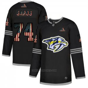 Camiseta Hockey Nashville Predators Juuse Saros 2020 USA Flag Negro