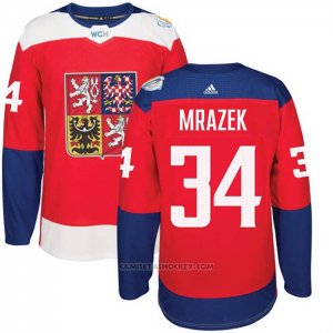 Camiseta Hockey Republica Checa Petr Mrazek 34 Premier 2016 World Cup Rojo