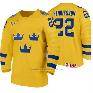 Camiseta Hockey Suecia Karl Henriksson Home 2020 IIHF World Junior Championship Amarillo