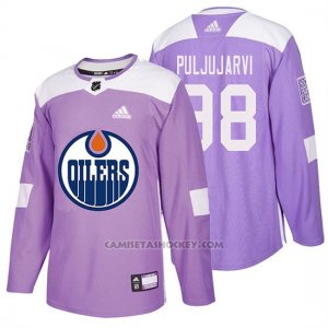 Camiseta Edmonton Oilers Jesse Puljujarvi Hockey Fights Cancer Violeta