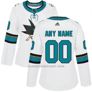 Camiseta Hockey Mujer San Jose Sharks Segunda Personalizada Blanco