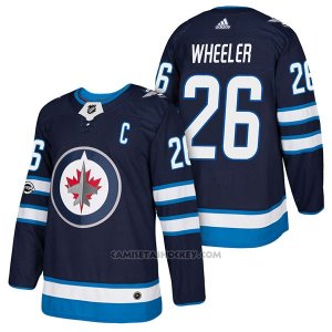 Camiseta Hockey Hombre Autentico Winnipeg Jets 26 Blake Wheeler Home 2018 Azul