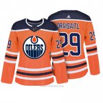 Camiseta Hockey Mujer Edmonton Oilers 29 Leon Draisaitl Naranja Autentico Jugador