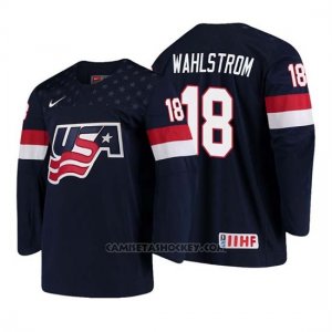 Camiseta USA Team Oliver Wahlstrom 2018 Iihf World Championship Jugador Azul