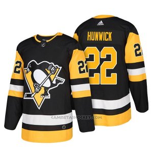Camiseta Hockey Hombre Autentico Pittsburgh Penguins 22 Matt Hunwick Home 2018 Negro